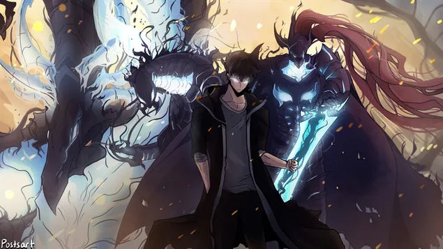 Sung Jin-Woo et l’Armée des Ombres avec Beru et Tank dans Solo Leveling