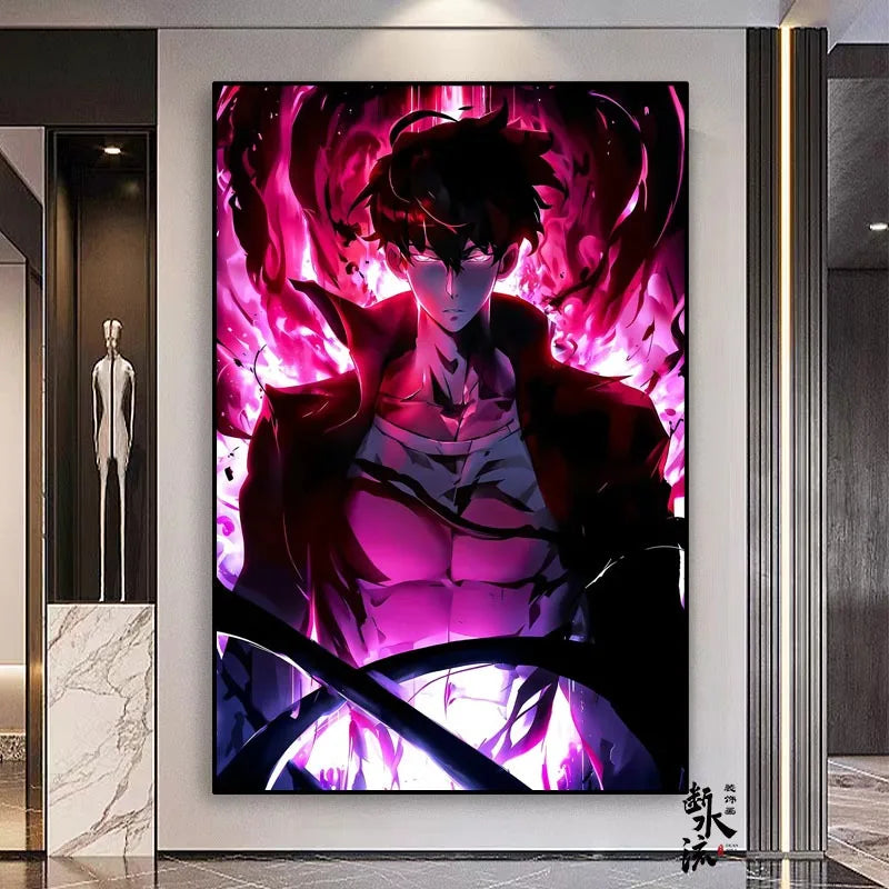 Poster Solo Leveling Sung Jin Woo Aura Rouge