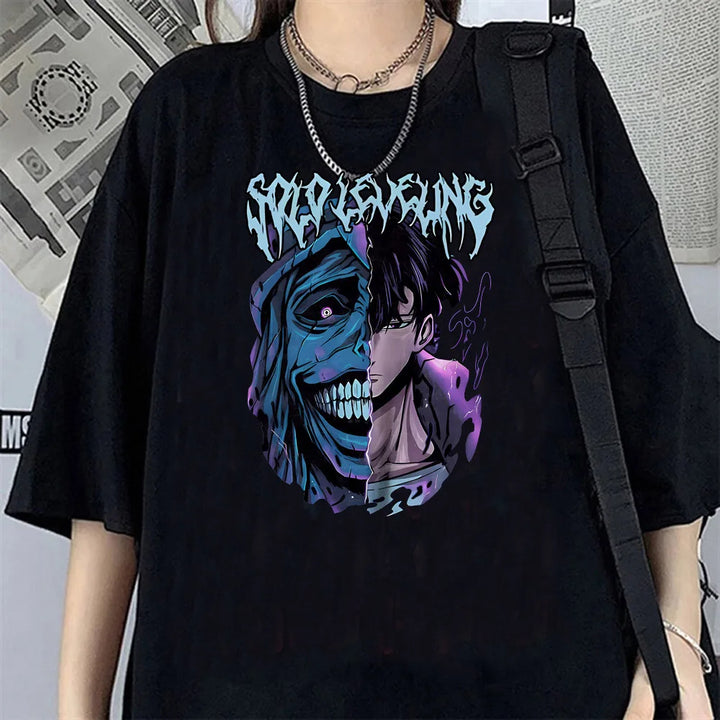 T-shirt Femme Solo Leveling Oversize Sung Jin-Woo Et La Statue