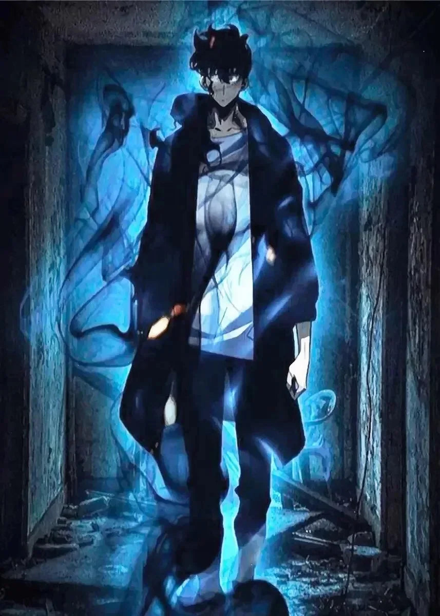 Poster Solo Leveling Sung Jin-Woo Aura Bleu